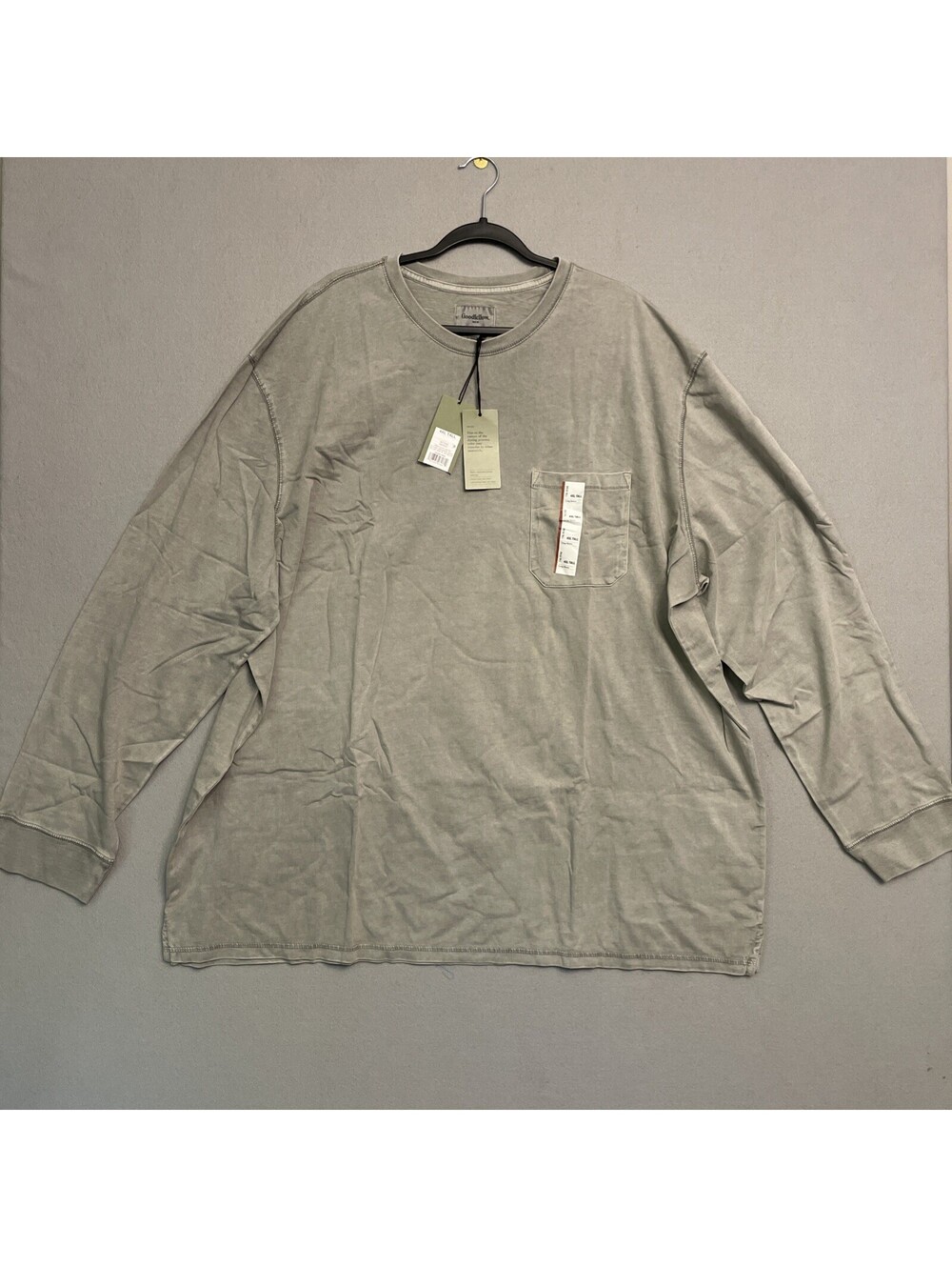Goodfellow Vintage Wash Long Sleeve Gray Pocket Tee - Size 4XL Tall